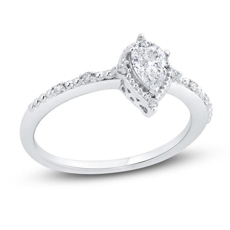 Main Image 1 of Diamond Engagement Ring 1/2 ct tw Pear-shaped/Round 14K White Gold