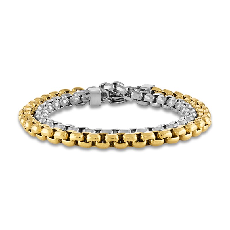 Men's Double Wrap Box Chain Bracelet Ion-Plated Stainless Steel 17"