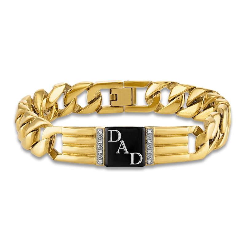 Men's Natural Onyx Dad Bracelet 1/20 ct tw Diamonds Ion-Plated Stainless Steel 8.5"