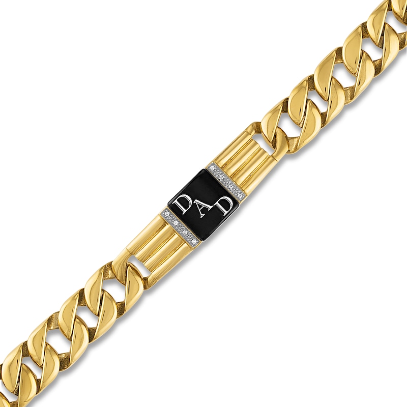 Men's Natural Onyx Dad Bracelet 1/20 ct tw Diamonds Ion-Plated Stainless Steel 8.5"