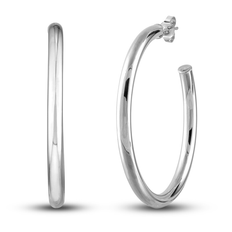 Polished Open Hoop Earrings 14K White Gold 50mm