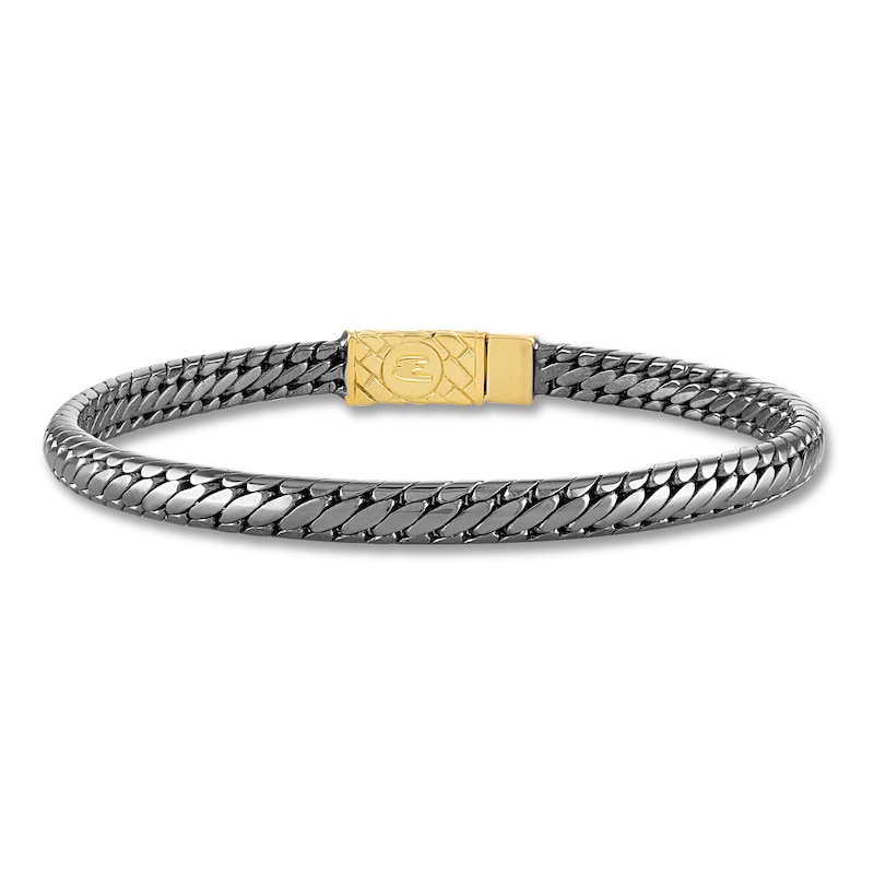 1933 by Esquire Men's Woven Bracelet Black Ruthenium-Plated & 14K Yellow Gold-Plated Sterling Silver 8.5"