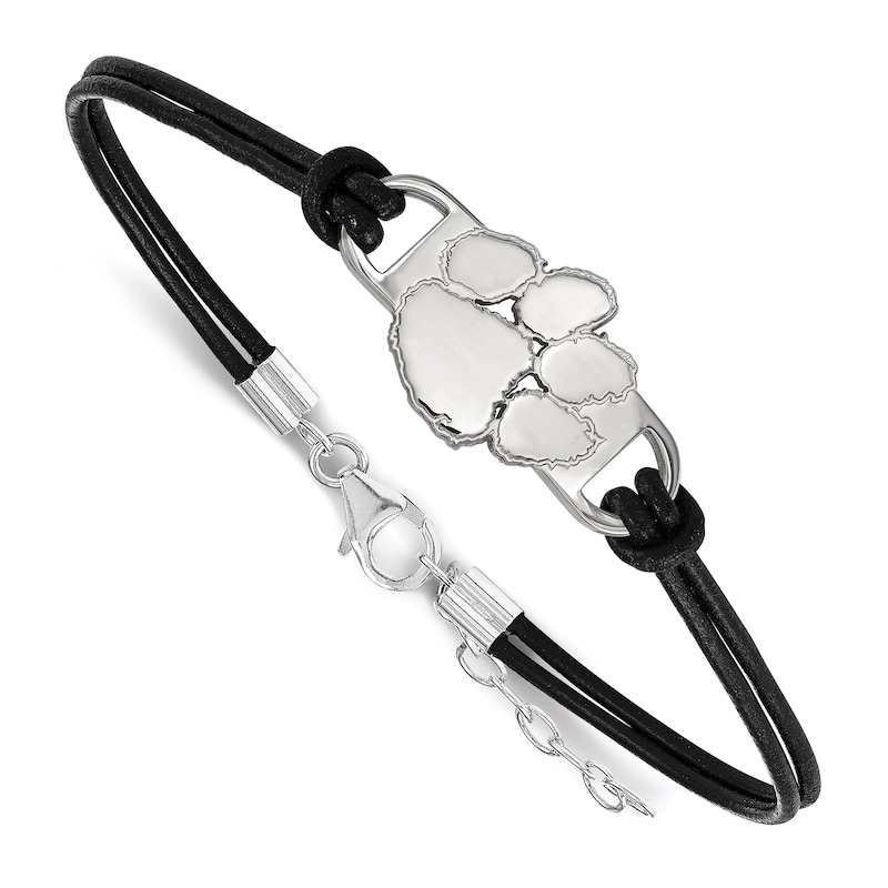 Main Image 1 of Clemson University Leather Bracelet Sterling Silver 7"