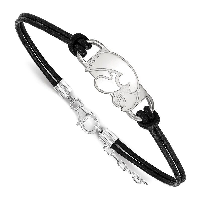 Main Image 1 of University of Iowa Leather Bracelet Sterling Silver 7"