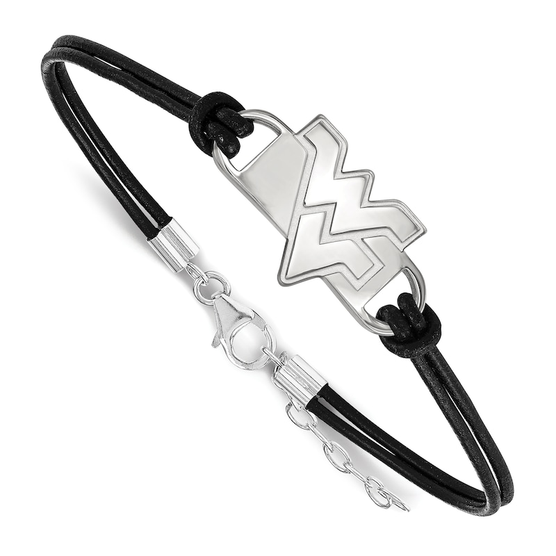 Main Image 1 of West Virginia University Leather Bracelet Sterling Silver 7&quot;