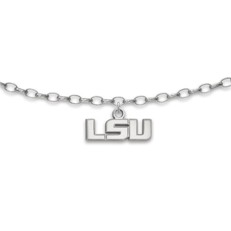 Sterling Silver Louisiana State Small 'LSU' Necklace - 24 Inch 