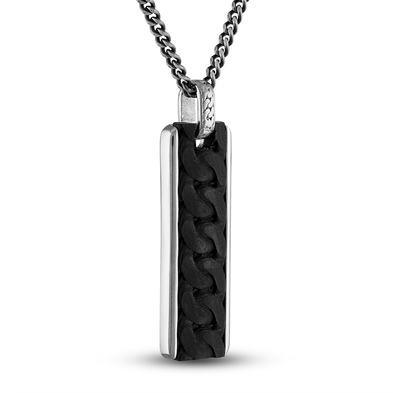 Main Image 2 of 1933 by Esquire Men's Carbon Fiber Pendant Necklace Sterling Silver 22"