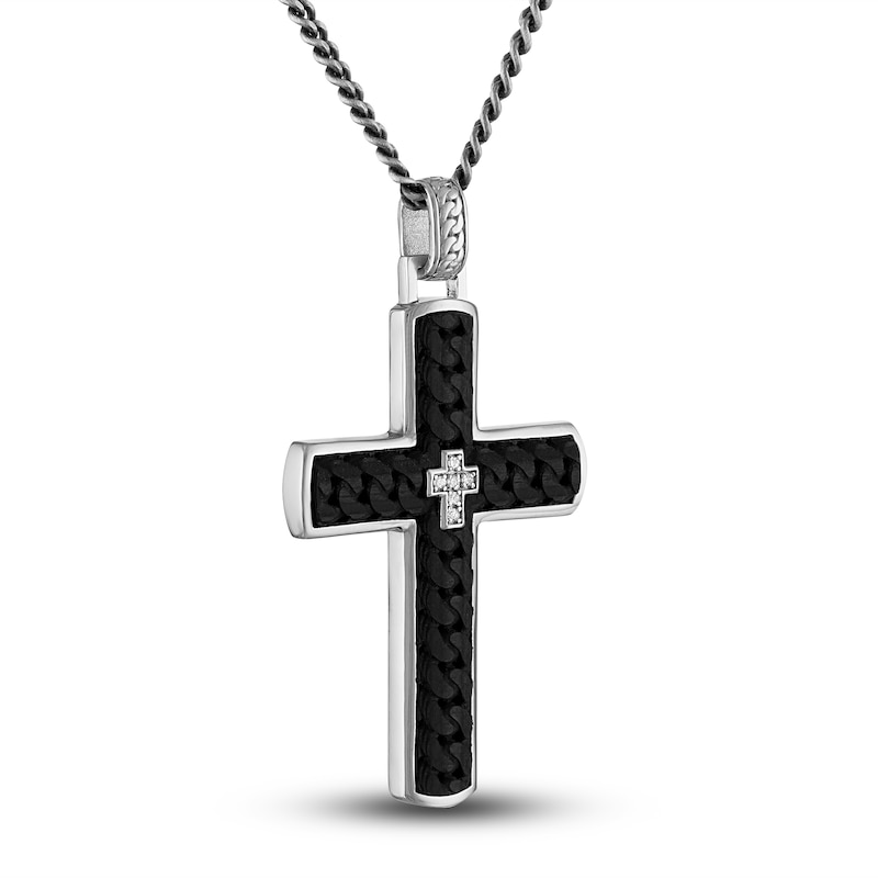 Main Image 2 of 1933 by Esquire Men's Carbon Fiber Cross Pendant Necklace Sterling Silver 22"