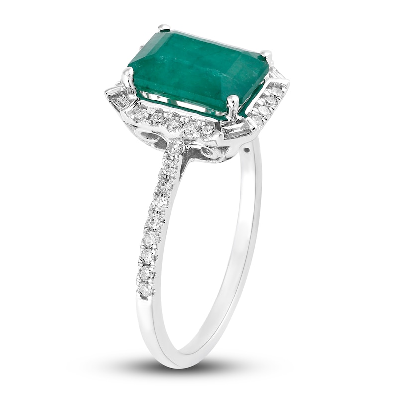 Main Image 2 of Natural Emerald Engagement Ring 1/4 ct tw Diamonds 14K White Gold