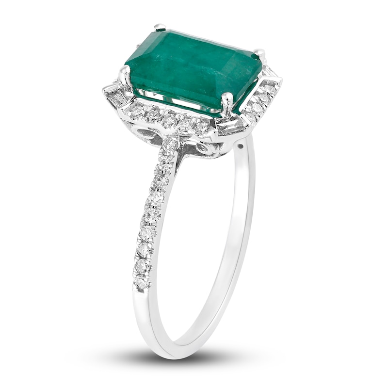 Natural Emerald Engagement Ring 1/4 ct tw Diamonds 14K White Gold