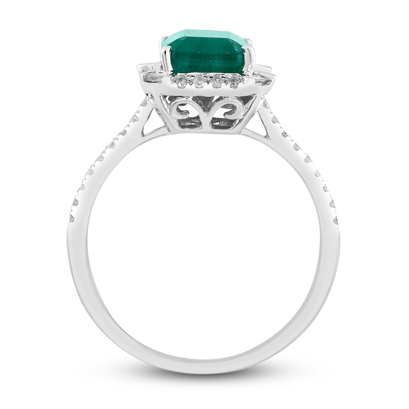 Main Image 3 of Natural Emerald Engagement Ring 1/4 ct tw Diamonds 14K White Gold
