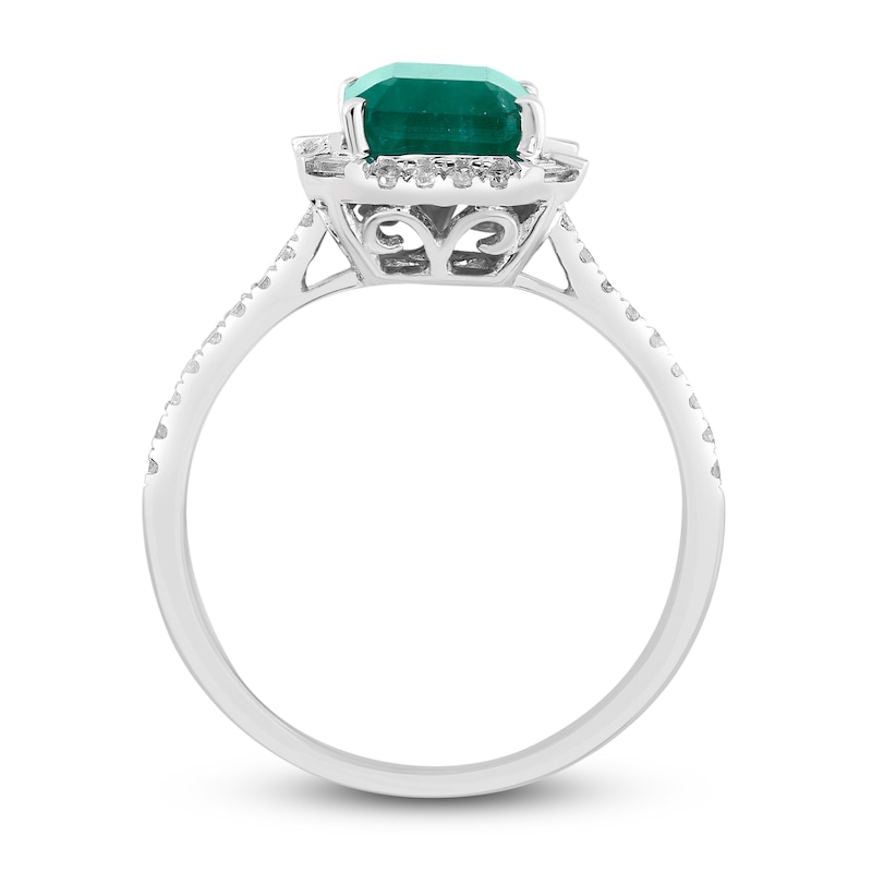 Natural Emerald Engagement Ring 1/4 ct tw Diamonds 14K White Gold