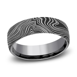 Men's Damascus Marble Wedding Band Tantalum