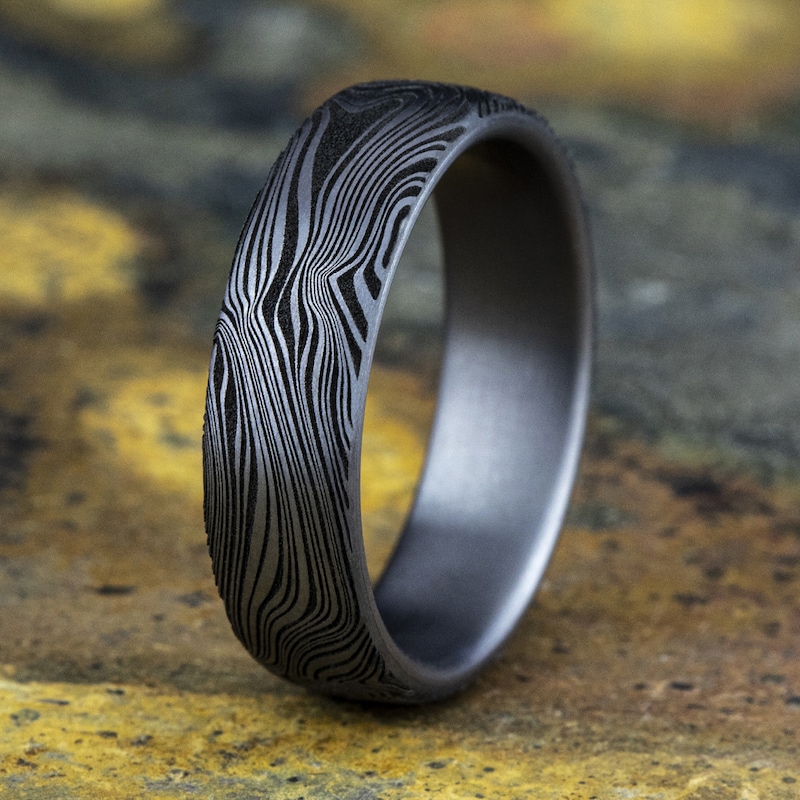 Main Image 4 of Men's Damascus Marble Wedding Band Tantalum