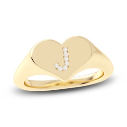 Juliette Maison Diamond Initial Heart Signet Ring 1/15 ct tw Round 10K Yellow Gold