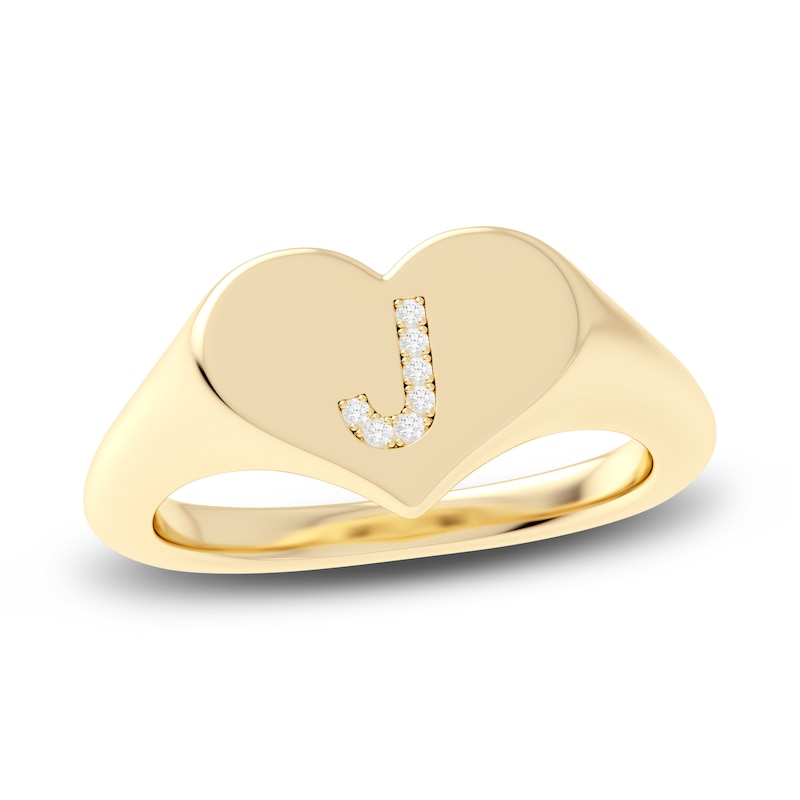 Main Image 1 of Juliette Maison Diamond Initial Heart Signet Ring 1/15 ct tw Round 10K Yellow Gold