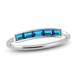 Juliette Maison Natural Blue Zircon Baguette Bar Ring 10K White Gold