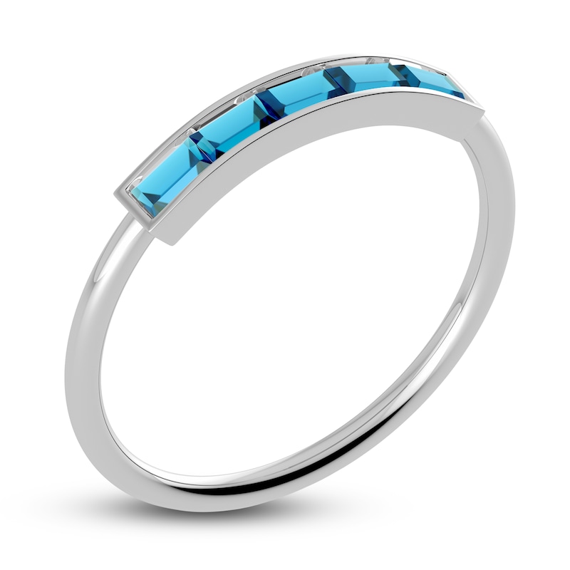 Main Image 2 of Juliette Maison Natural Blue Zircon Baguette Bar Ring 10K White Gold