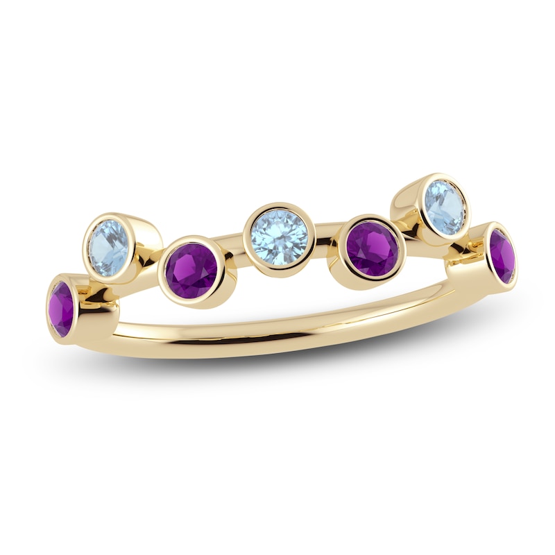 Main Image 1 of Juliette Maison Natural Amethyst & Natural Aquamarine Ring 10K Yellow Gold