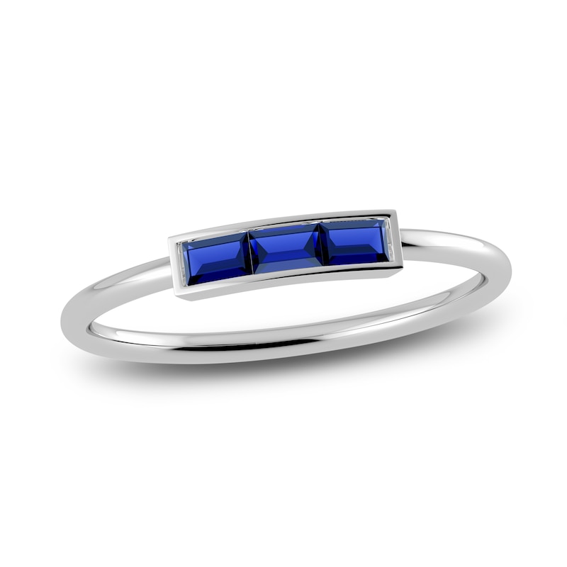 Main Image 1 of Juliette Maison Natural Blue Sapphire Baguette Bar Ring 10K White Gold