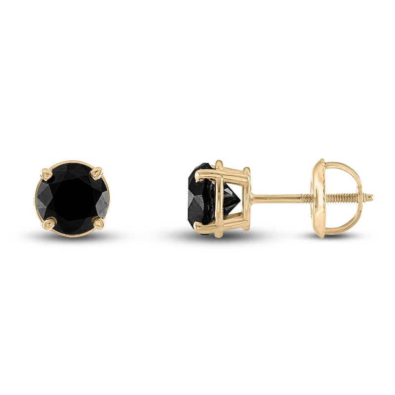 Main Image 1 of Black Diamond Solitaire Stud Earrings 1 ct tw Round 10K Yellow Gold