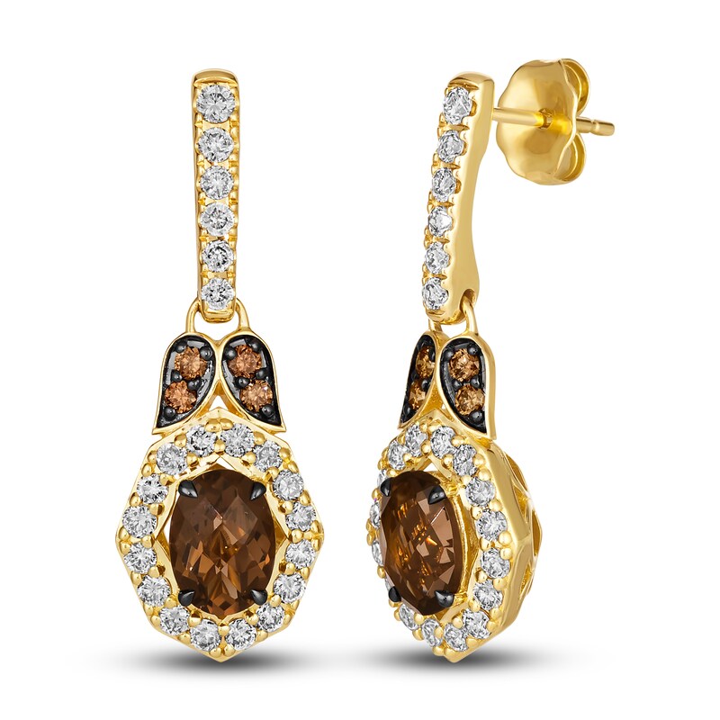 Le Vian Natural Chocolate Quartz Earrings 7/8 ct tw Diamonds Round 14K Honey Gold