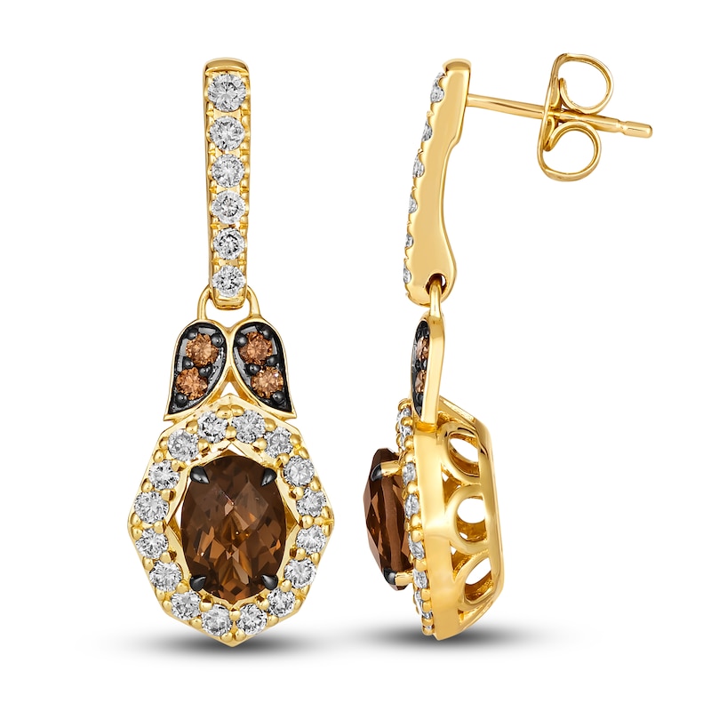 Le Vian Natural Chocolate Quartz Earrings 7/8 ct tw Diamonds Round 14K Honey Gold