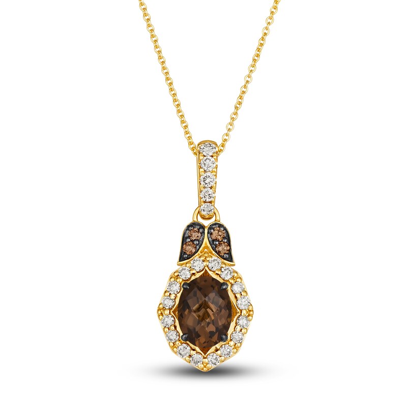 Main Image 1 of Le Vian Natural Chocolate Quartz Pendant Necklace 3/8 ct tw Diamonds Round 14K Honey Gold 18"
