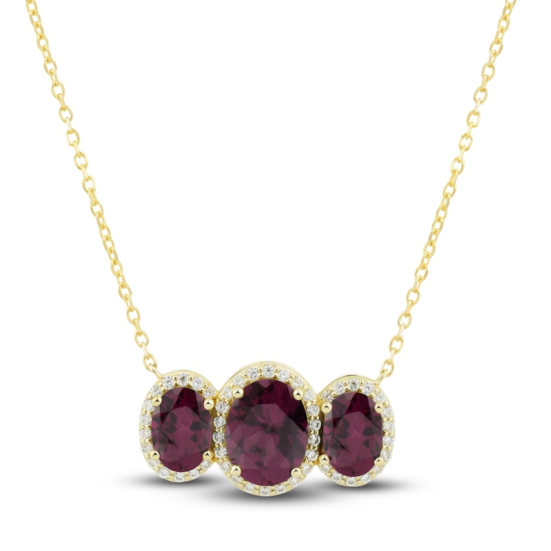 Main Image 1 of Natural Rhodolite Garnet Necklace 1/4 ct tw Diamonds 10K Yellow Gold 18"