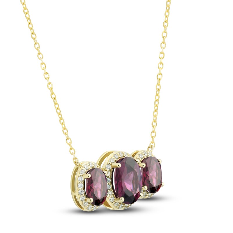 Main Image 2 of Natural Rhodolite Garnet Necklace 1/4 ct tw Diamonds 10K Yellow Gold 18"