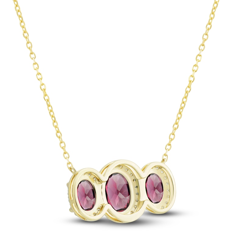Main Image 3 of Natural Rhodolite Garnet Necklace 1/4 ct tw Diamonds 10K Yellow Gold 18"