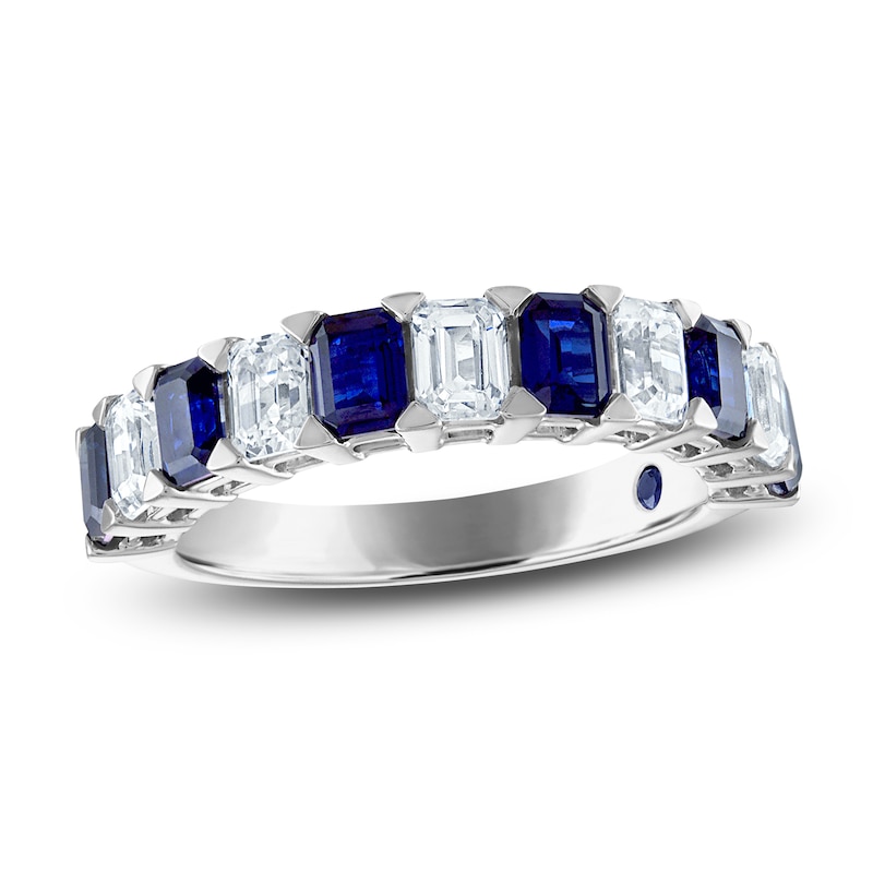 Vera Wang WISH Emerald-Cut Blue Sapphire & Diamond Wedding Band 1-1/4 ct tw 14K White Gold