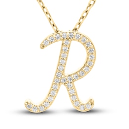 Diamond Initial R Pendant Necklace 1/10 ct tw Round 10K Yellow Gold 18"