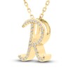 Thumbnail Image 2 of Diamond Initial R Pendant Necklace 1/10 ct tw Round 10K Yellow Gold 18"