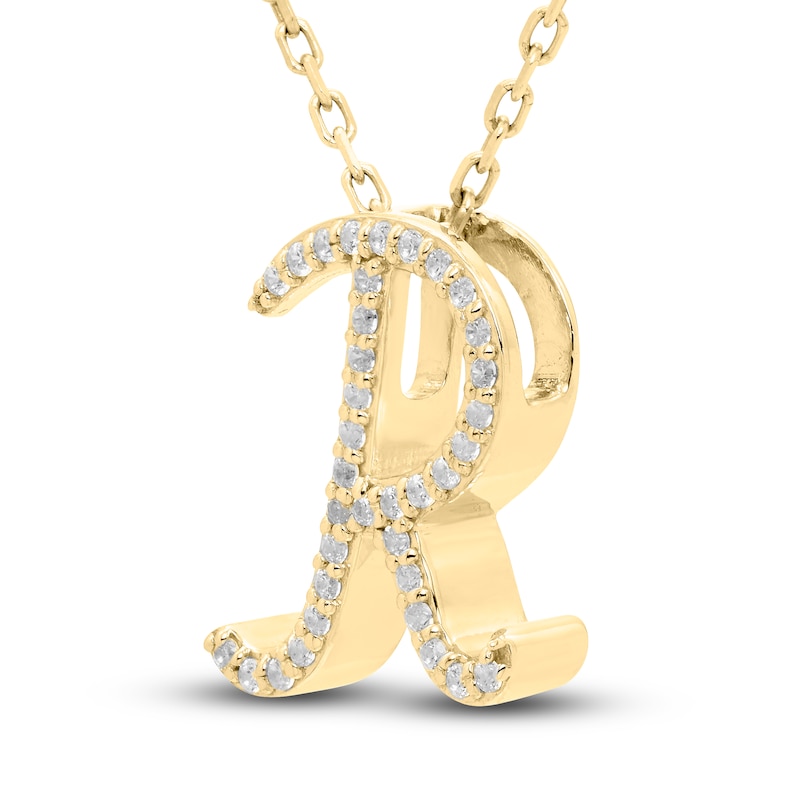 Main Image 2 of Diamond Initial R Pendant Necklace 1/10 ct tw Round 10K Yellow Gold 18"