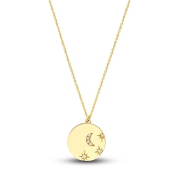 Moon & Star Necklace Diamond Accents 14K Yellow Gold 18"