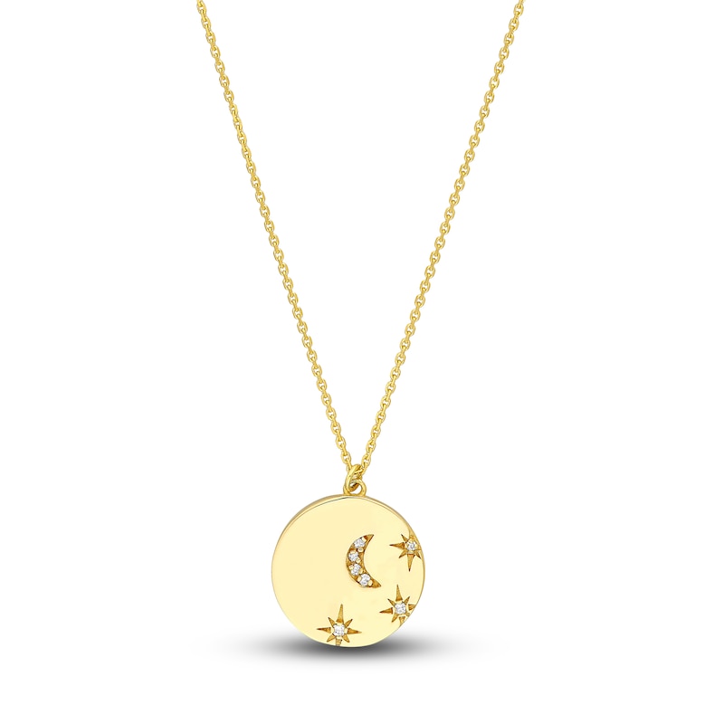 Main Image 1 of Moon & Star Necklace Diamond Accents 14K Yellow Gold 18"
