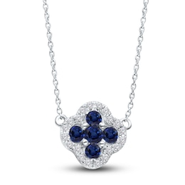 Kallati Natural Blue Sapphire Pendant Necklace 1/8 ct tw Diamonds 14K White Gold 18&quot;