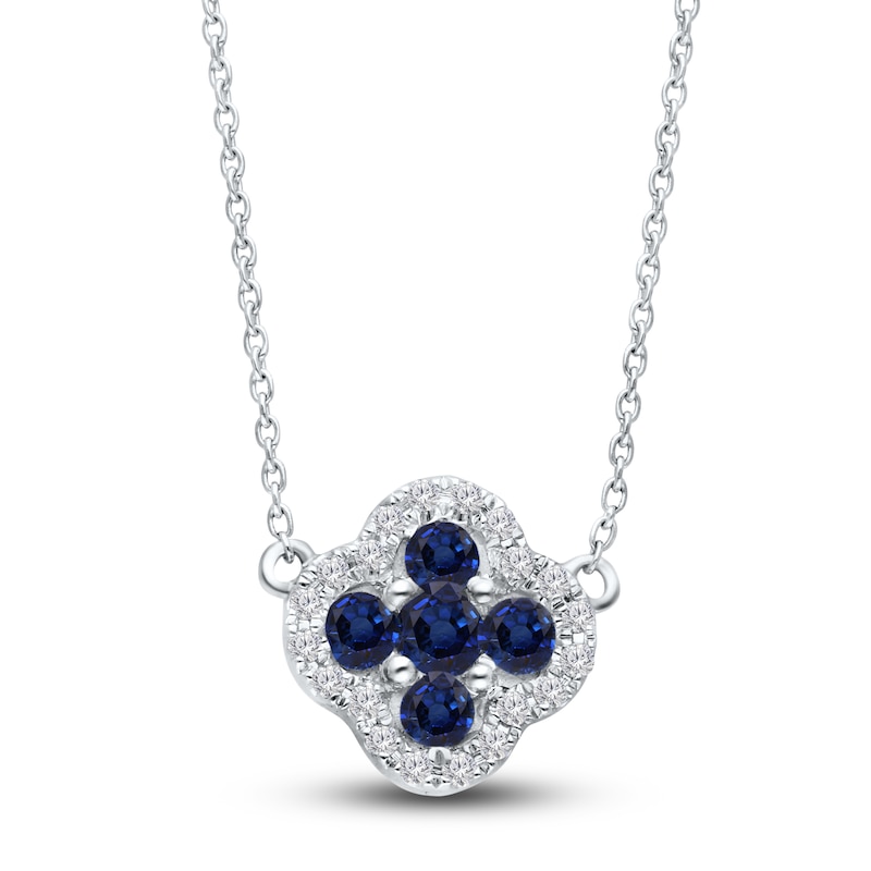 Main Image 1 of Kallati Round-Cut Natural Blue Sapphire Necklace 1/8 ct tw Diamonds 14K White Gold 18"