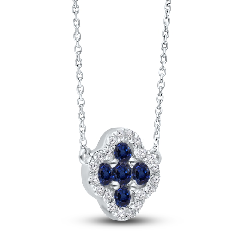Main Image 2 of Kallati Round-Cut Natural Blue Sapphire Necklace 1/8 ct tw Diamonds 14K White Gold 18"
