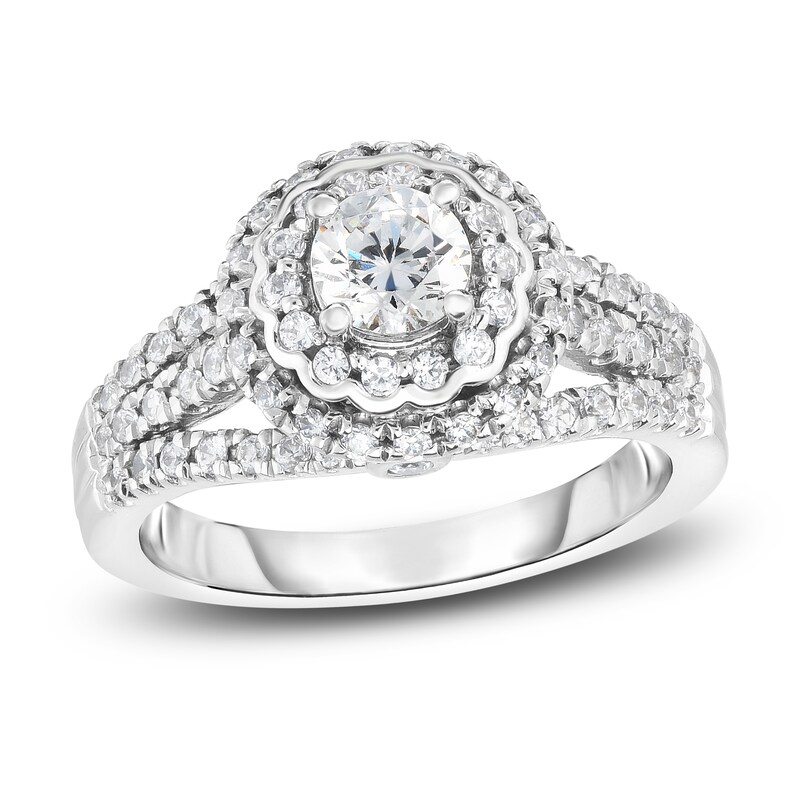 Main Image 1 of Diamond Halo Engagement Ring 1-1/10 ct tw Round 14K White Gold