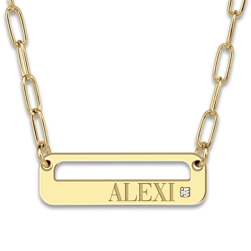 Main Image 1 of Engravable High-Polish Circle Necklace Diamond Accents 14K Yellow Gold 18" 26mm