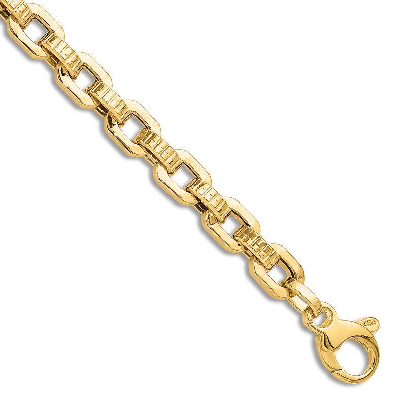 Main Image 1 of Textured Link Chain Bracelet 14K Yellow Gold 7.5&quot;