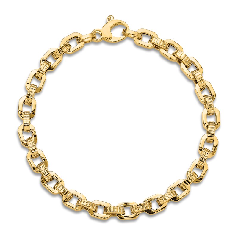 Main Image 4 of Textured Link Chain Bracelet 14K Yellow Gold 7.5&quot;