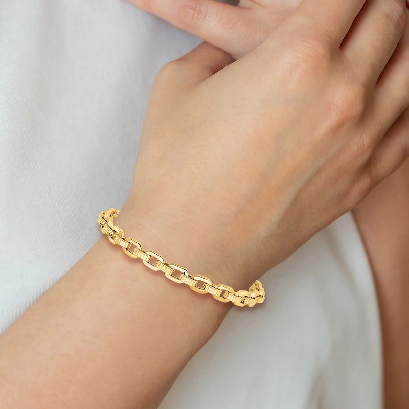 Main Image 5 of Textured Link Chain Bracelet 14K Yellow Gold 7.5&quot;