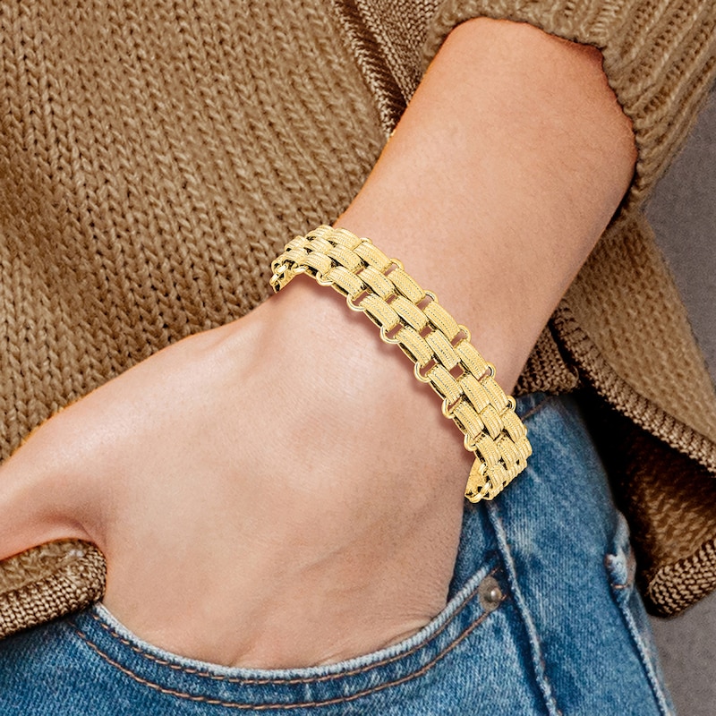 Men's Woven Link Chain Bracelet 14K Yellow Gold 8"