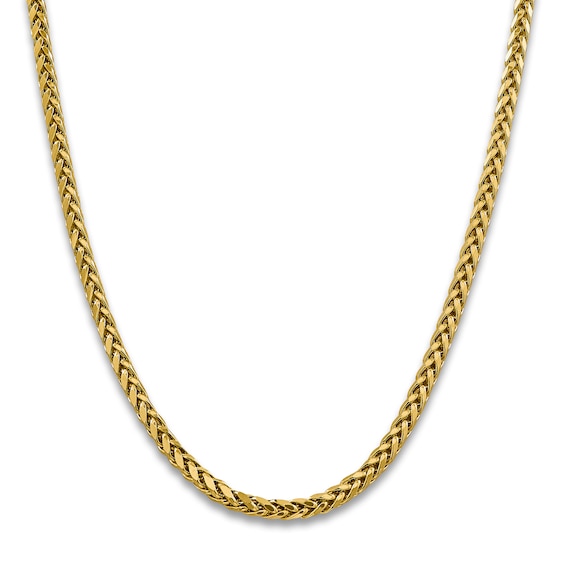 Semi-Solid Round Wheat Chain Necklace 14K Yellow Gold 24" 5mm