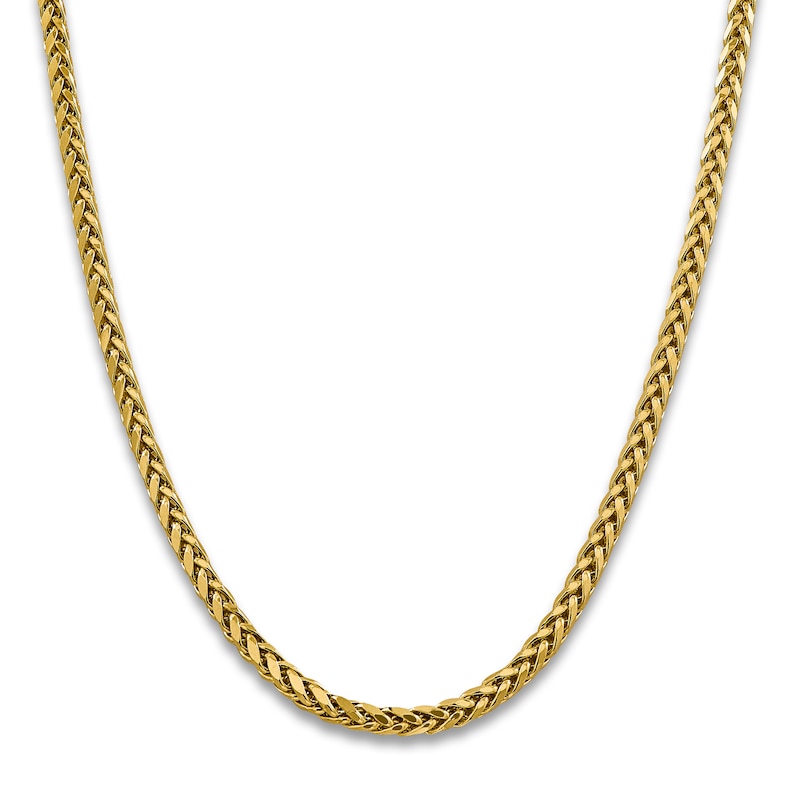 Semi Hollow Round Wheat Chain Necklace 14K Yellow Gold 24" 5mm