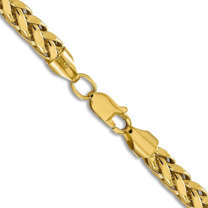 Semi Hollow Round Wheat Chain Necklace 14K Yellow Gold 24" 5mm