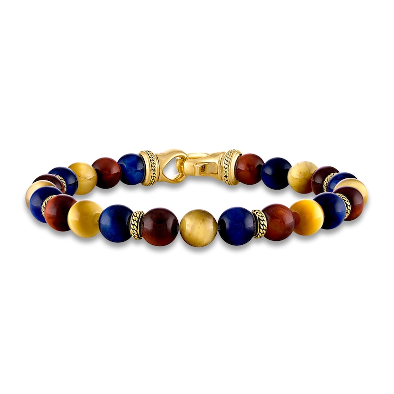 Main Image 1 of 1933 by Esquire Men's Natural Quartz Bead Bracelet 18K Yellow Gold-Plated Sterling Silver 8.75"